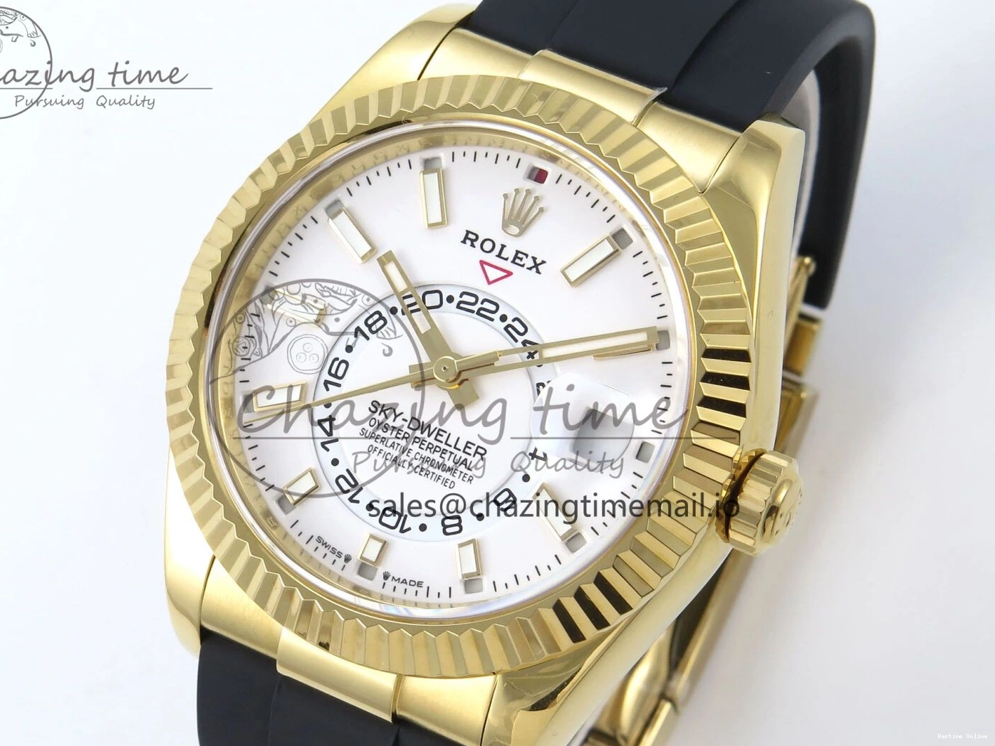 0701 Trendy Sky-Dweller 336238 YG ZF 1:1 Best Edition White Dial on Oysterflex Strap A23J (Gain Weight) 904